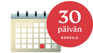 Kuva kalenterista sekä 30 päivää tyytyväisyystakuulla -merkki