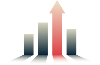 A bar graph with an arrow on the highest bar.