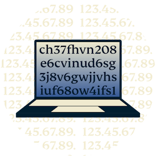 Laptop showing encrypted text.
